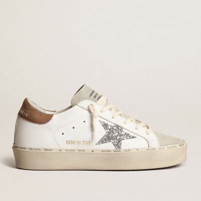 Golden Goose Hi Star Sneakers With Silver Glitter Star And Dove-gray Nubuck Heel Tab GWF00118.F003976.11354