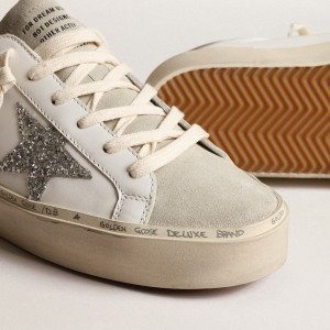 Golden Goose Hi Star Sneakers With Silver Glitter Star And Dove-gray Nubuck Heel Tab GWF00118.F003976.11354