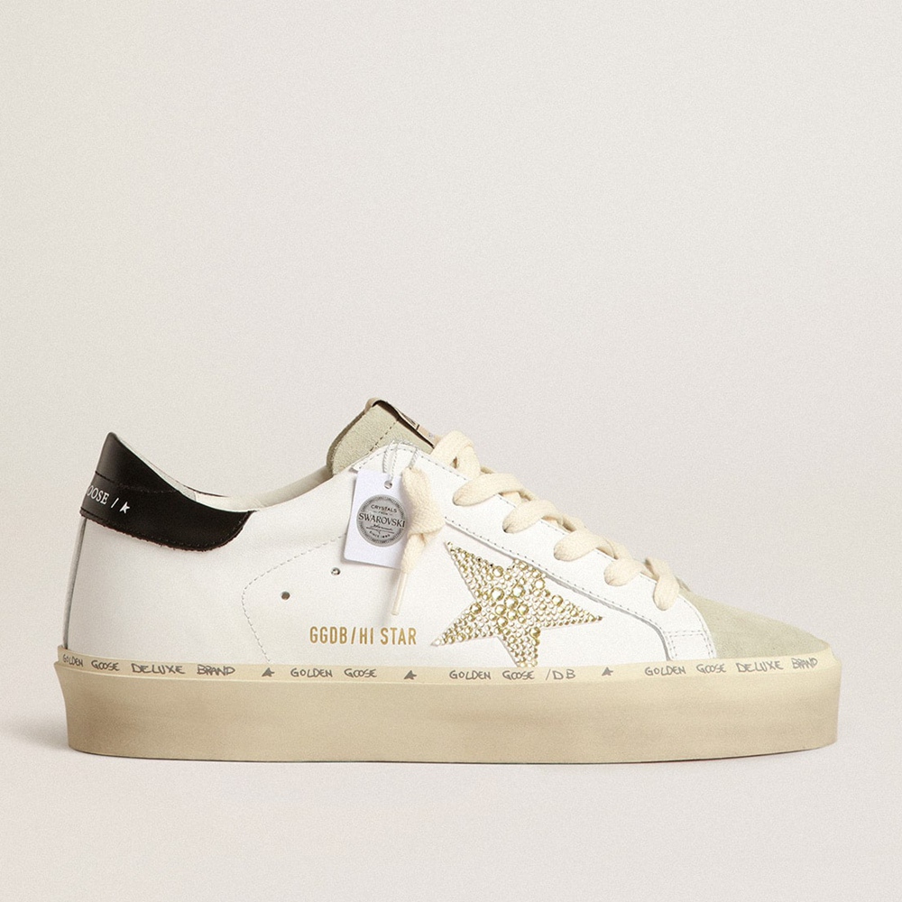 Golden Goose Hi Star Sneakers With Swarovski Crystal Star And Black Heel Tab GWF00118.F004066.10471