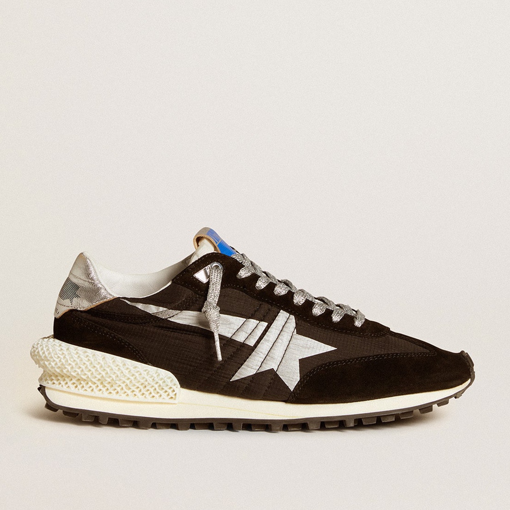 Golden Goose Marathon Shoes With Black Ripstop Nylon Upper And Silver Star GMF00684.F005675.90179