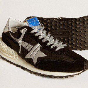 Golden Goose Marathon Shoes With Black Ripstop Nylon Upper And Silver Star GMF00684.F005675.90179