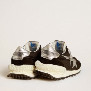 Golden Goose Marathon Shoes With Black Ripstop Nylon Upper And Silver Star GMF00684.F005675.90179