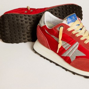 Golden Goose Marathon Shoes With Red Nylon Upper And Silver Star GMF00683.F005492.40399