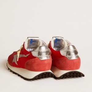 Golden Goose Marathon Shoes With Red Nylon Upper And Silver Star GMF00683.F005492.40399