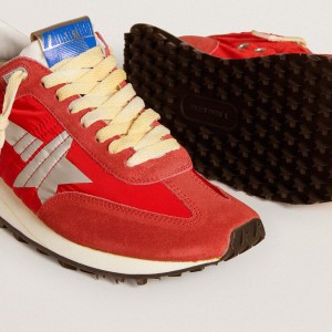 Golden Goose Marathon Shoes With Red Nylon Upper And Silver Star GWF00683.F005492.40399