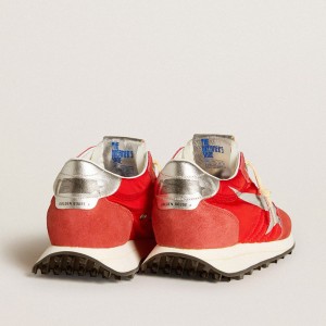 Golden Goose Marathon Shoes With Red Nylon Upper And Silver Star GWF00683.F005492.40399