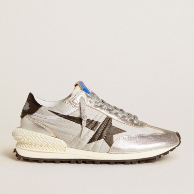 Golden Goose Marathon Shoes With Silver Ripstop Nylon Upper And Black Star GMF00684.F005667.60246