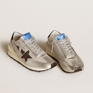 Golden Goose Marathon Shoes With Silver Ripstop Nylon Upper And Black Star GMF00684.F005667.60246