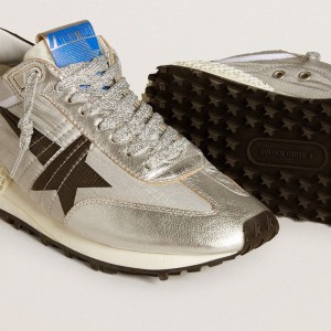 Golden Goose Marathon Shoes With Silver Ripstop Nylon Upper And Black Star GMF00684.F005667.60246