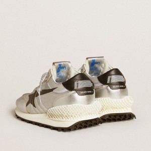 Golden Goose Marathon Shoes With Silver Ripstop Nylon Upper And Black Star GMF00684.F005667.60246