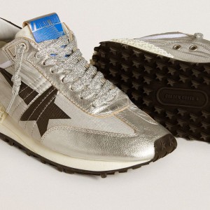 Golden Goose Marathon Shoes With Silver Ripstop Nylon Upper And Black Star GWF00684.F005667.60246