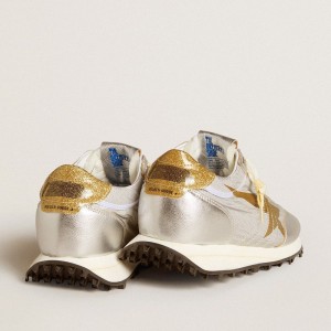 Golden Goose Marathon Shoes With Silver Ripstop Nylon Upper And Gold Star GWF00683.F005490.70138