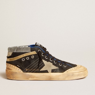 Golden Goose Mid Star LAB Sneakers In Black Canvas With Ice-gray Suede Star GWF00486.F004401.90390