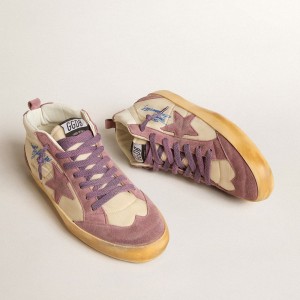 Golden Goose Mid Star LAB Sneakers In Nylon And Nappa With Mauve Suede Star GWF00123.F005695.15573