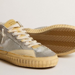 Golden Goose Mid Star LAB Sneakers In Silver Metallic Leather And Mesh With Perforated Star GMF00507.F004361.70270