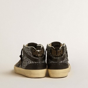 Golden Goose Mid Star LTD Sneakers In Black Glitter With Black Leather Star And Flash GWF00122.F005215.90184