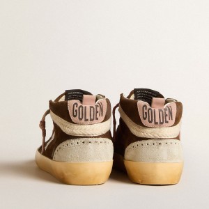 Golden Goose Mid Star LTD Sneakers In Brown Suede With Silver Nappa Leather Star And Cream Flash GWF00122.F005939.55598