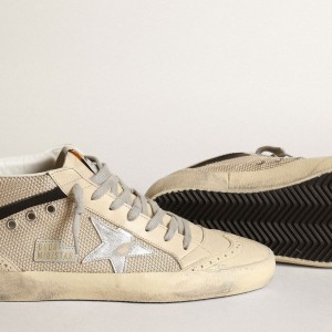 Golden Goose Mid Star LTD Sneakers In Cream-colored Mesh With Silver Star GWF00122.F003398.15383