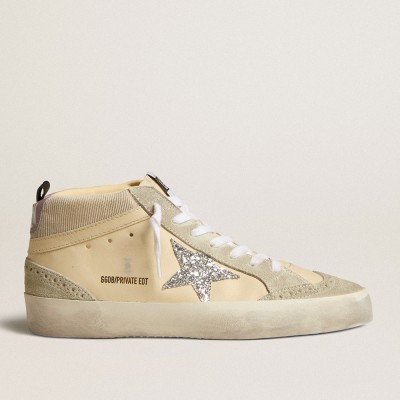 Golden Goose Mid Star LTD Sneakers In Leather And Corduroy With Silver Glitter Star GWF00123.F003902.11338