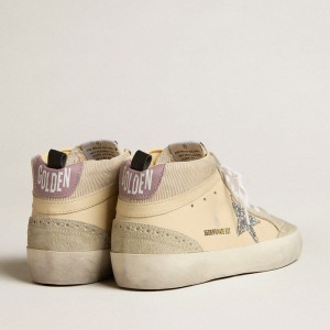 Golden Goose Mid Star LTD Sneakers In Leather And Corduroy With Silver Glitter Star GWF00123.F003902.11338