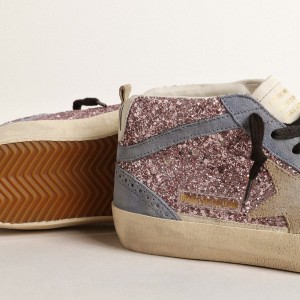 Golden Goose Mid Star LTD Sneakers In Lilac Glitter With Light Blue Suede Inserts GWF00122.F004553.82289