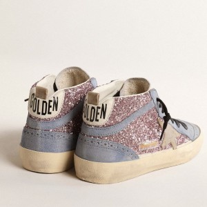 Golden Goose Mid Star LTD Sneakers In Lilac Glitter With Light Blue Suede Inserts GWF00122.F004553.82289