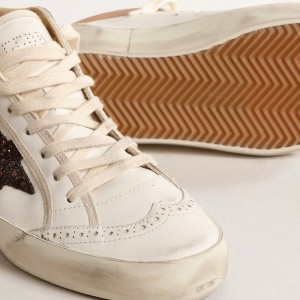 Golden Goose Mid Star LTD Sneakers In Nappa With Glitter Star And Nude Leather Flash GWF00122.F004529.11489