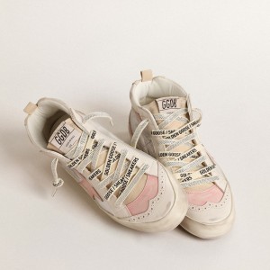 Golden Goose Mid Star LTD Sneakers In Silver Metallic Leather With Pink Star And Flash GWF00123.F004527.82283