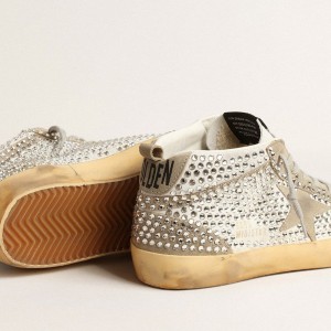 Golden Goose Mid Star LTD Sneakers In White And Dove-gray Suede With Swarovski Crystals GWF00122.F004088.11376