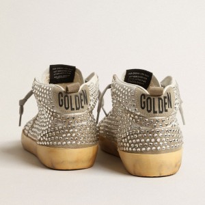 Golden Goose Mid Star LTD Sneakers In White And Dove-gray Suede With Swarovski Crystals GWF00122.F004088.11376