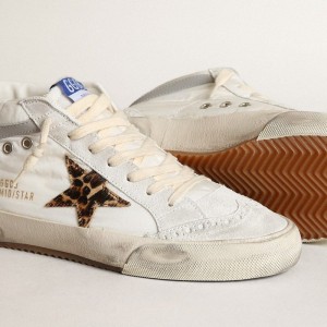 Golden Goose Mid Star LTD Sneakers In White Nylon With Leopard Print Pony Skin Star GWF00122.F003399.11242