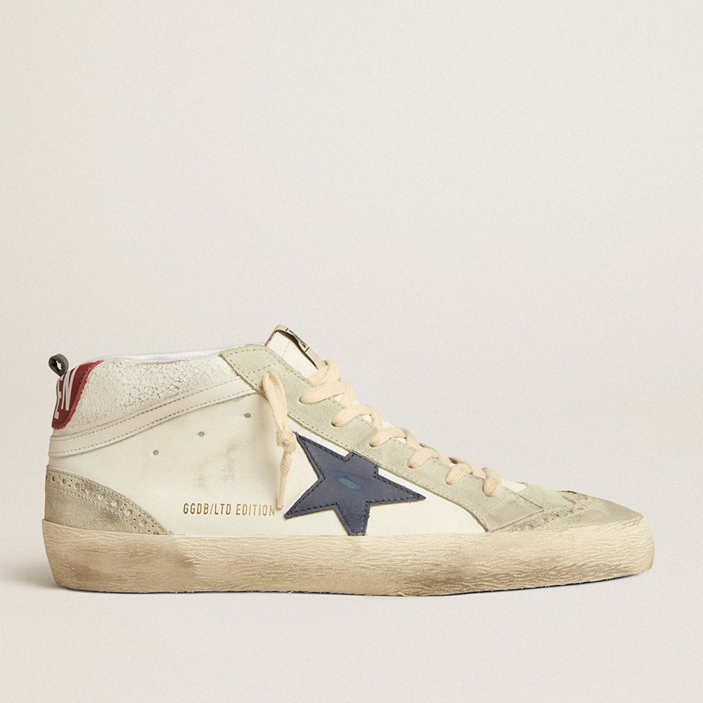 Golden Goose Mid Star LTD Sneakers With Blue Leather Star And White Nappa Leather Flash GMF00123.F005183.82504