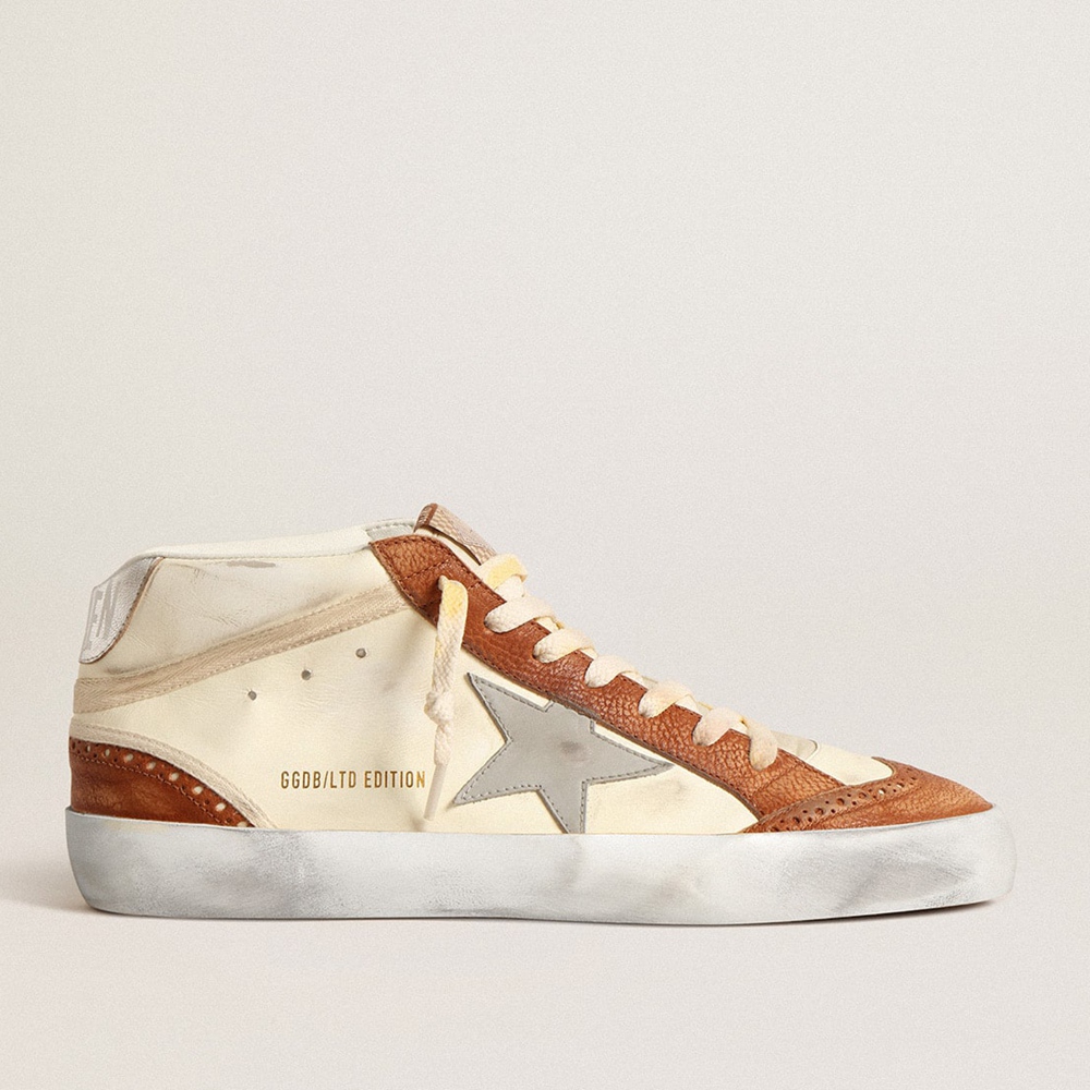 Golden Goose Mid Star LTD Sneakers With Gray Leather Star And Beige Cotton Flash GMF00122.F004640.15492