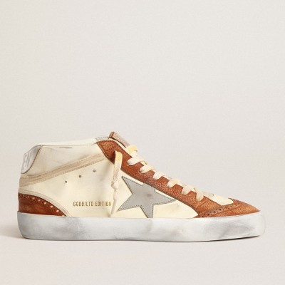 Golden Goose Mid Star LTD Sneakers With Gray Leather Star And Beige Cotton Flash GMF00122.F004640.15492