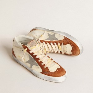 Golden Goose Mid Star LTD Sneakers With Gray Leather Star And Beige Cotton Flash GMF00122.F004640.15492