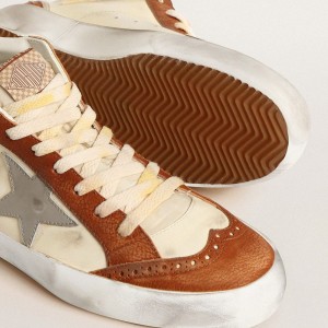 Golden Goose Mid Star LTD Sneakers With Gray Leather Star And Beige Cotton Flash GMF00122.F004640.15492