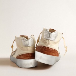 Golden Goose Mid Star LTD Sneakers With Gray Leather Star And Beige Cotton Flash GMF00122.F004640.15492