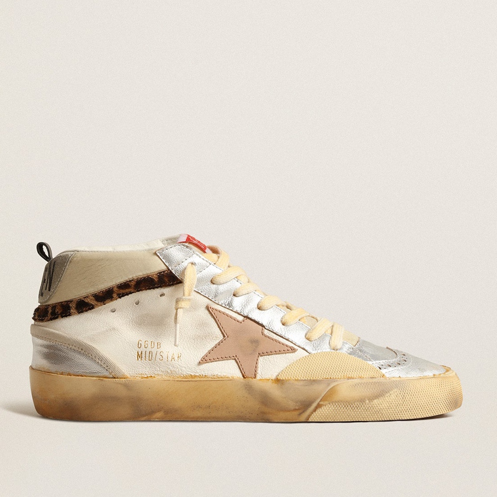 Golden Goose Mid Star LTD Sneakers With Silver Metallic Leather Inserts And Pink Star GWF00460.F004004.81998