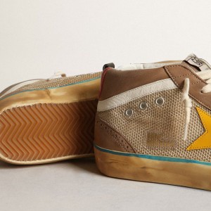 Golden Goose Mid Star Sneakers In Beige Mesh And Dove Gray Nubuck And Yellow Star GMF00123.F003377.15381