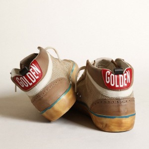 Golden Goose Mid Star Sneakers In Beige Mesh And Dove Gray Nubuck And Yellow Star GMF00123.F003377.15381