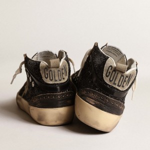 Golden Goose Mid Star Sneakers In Black Glitter With Dove-gray Suede Star And Heel Tab GWF00122.F003978.90365