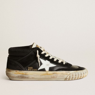 Golden Goose Mid Star Sneakers In Black Nappa And Suede With White Leather Star GWF00408.F003450.80203