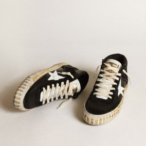 Golden Goose Mid Star Sneakers In Black Nappa And Suede With White Leather Star GWF00408.F003450.80203