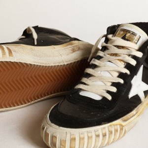 Golden Goose Mid Star Sneakers In Black Nappa And Suede With White Leather Star GWF00408.F003450.80203