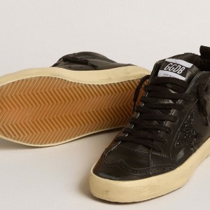 Golden Goose Mid Star Sneakers In Black Nappa With Black Glitter Star And Suede Flash GWF00122.F005212.90100