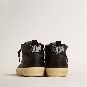 Golden Goose Mid Star Sneakers In Black Nappa With Black Glitter Star And Suede Flash GWF00122.F005212.90100