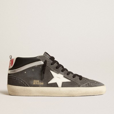 Golden Goose Mid Star Sneakers In Black Suede With White Leather Star And Silver Flash GMF00123.F005184.90167