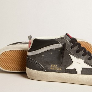 Golden Goose Mid Star Sneakers In Black Suede With White Leather Star And Silver Flash GMF00123.F005184.90167