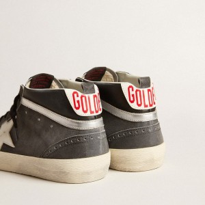 Golden Goose Mid Star Sneakers In Black Suede With White Leather Star And Silver Flash GMF00123.F005184.90167