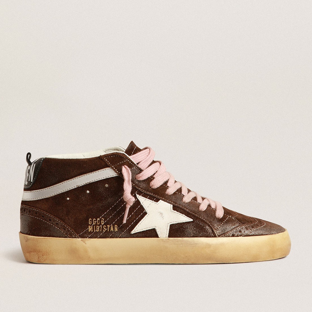 Golden Goose Mid Star Sneakers In Brown Suede With White Leather Star GWF00122.F003973.55518